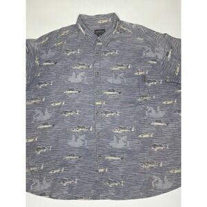 Woolrich Mens 2XL Short Sleeve Button‎ Down Shirt Fish Pattern Casual Fishing